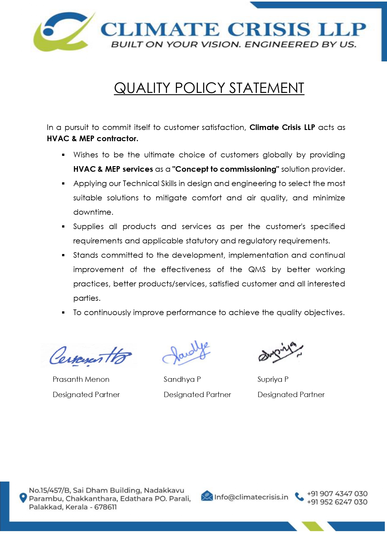 Quality Policy Certificate